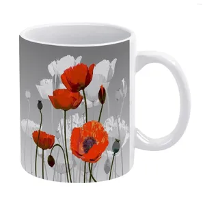 Tasses coquelicots tasse blanche café fille cadeau thé tasse de lait fleurs champ rouge de printemps bouquet nature terri