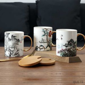 Mokken Porselein Drinkware Bone China Mokken Chinese Traditionele Antient Kunst Inkt Schilderij Theekop Oosterse Culturele 2021 Nieuwe collectie R230713