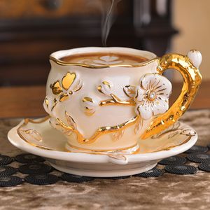 Mokken porselein bloembeker en schotel latte Noordse drinken luxe koffie taza keramica middag thee -set jy50cs 230818