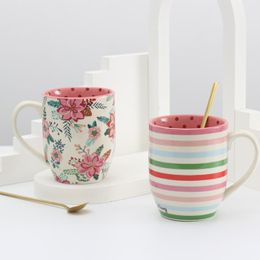 Mokken porselein retro klassieke stijl creatieve drinkware keramische koffiemok melk theekop met lepel water luxe patroon 2021