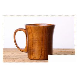 Tazas Taza de madera natural portátil con mango Taza de té de madera Café Cerveza Jugo Taza para beber Drinkware Accesorios de barra de cocina Drop Deliv DHFP8