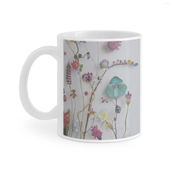 Tazas Flores Prensadas Taza Blanca Impresión de Té de Leche 11 Oz Taza de Café Floral Linda Flor Naturaleza Púrpura