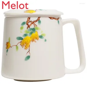 Mokken Pure Hand Drawing Blanc de Chine Chayote Cup Ceramic Filter met Cover Tea Drinking Office Mok