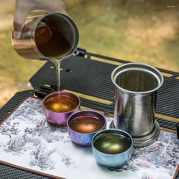 Tasses en titane pur, tasse sous vide, Portable, en plein air, avec bec d'aigle, théière de brassage, Camping, invité rapide, service à thé Anti-brûlure