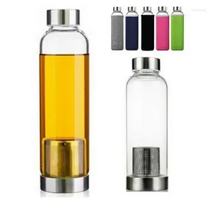 Mokken que22oz universele BPA gratis hoge temperatuur resistent glas sport waterfles met theefilter infuser -kruik beschermende tas