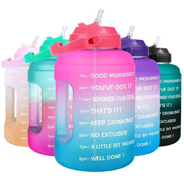 Tasses Quifit 25l 378l bouche large bouche gallon de motivation bouteille d'eau avec paille bpa sport gratuit fitness tourism gym de déplacement