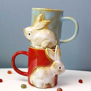 Tasses Année de lapin dessin animé mignon tasse de lapin animal en forme de Pâques cadeau en céramique tasse café tasse en céramique tasse J240428