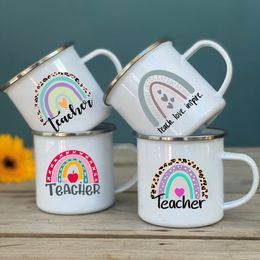 Tasses Rainbow Teacher Imprimé Émail Tasse Creative Rétro Café Tasses À Eau Boisson Dessert Lait Tasse Poignée Drinkware Cadeaux 221122