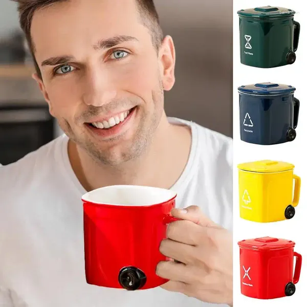 Tazas Contenedor de reciclaje Taza para beber Bote de basura divertido Café Taza de novedad de cerámica para jugo de agua de leche expreso