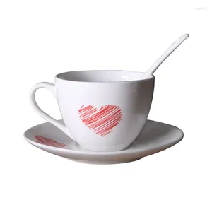Mokken Rood Blauw Liefdespatroon Koffiemok met lepel Schotel Eenvoudige keramische set Afternoon Tea Cup Alles voor de keuken