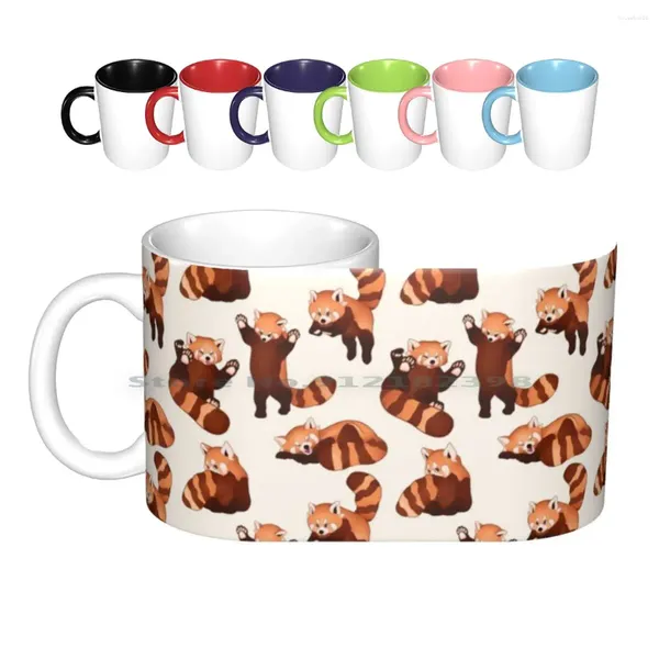 Tazas con patrón de Panda rojo, tazas de café de cerámica, taza de té de la leche, lindo Animal de jengibre, divertido, encantador, creativo, tendencia