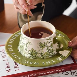 Mokken retro-Amerikaanse keramische handgeschilderde koffiekopjes groene bel orchidee beker en schotelkeukenborden drinken afternoon tea mok