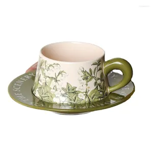 Mokken Retro Amerikaanse Stijl Keramische Kop Schotel Chinees Olieverfschilderij Groene Lelie Koffieset Afternoon Tea Mok