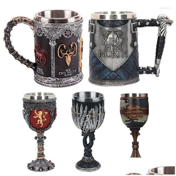 Tasses Rétro Bière Tasses À Café 3D Gothique Gobelet Fer Trône Tankard En Acier Inoxydable Résine Verre À Vin Tasse Bar Décoration Cadeau Drop Delive Dhy7O