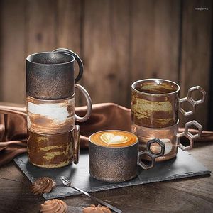Tasses rétro en céramique tasses à café Glatient Glape géométrie Handle de thé Mug Office Bureau de l'eau Cade