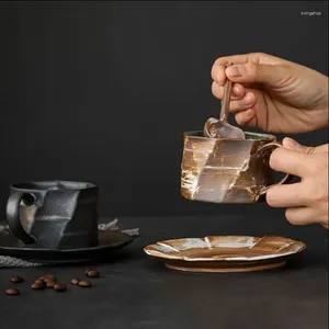 Tasses rétro en céramique kiln changement glacée décorative bourse tasse de café créatif salon petit déjeuner milk tasse maison décoration