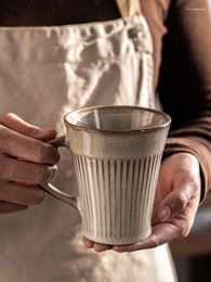 Tasses rétro poignée de café travail céramique petit déjeuner tasse d'eau domestique cuisine japonaise rayé solide produit Simple