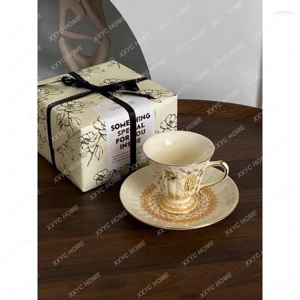 Tazas Retro Estilo Europeo Cerámica Oro Café Set Británico Té De La Tarde Regalo De Cumpleaños