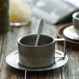 Tasses rétro givrées en acier inoxydable tasse de café japonais style industriel 304 tasses à thé et soucoupes