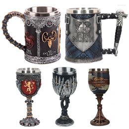 Mokken Retro Viking Bier Koffie Cups 3D Gothic Beker Ijzeren Troon Tankard Rvs Hars Wijnglas Mok Bar decoratie Gift