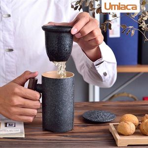 Mokken retro vintage keramische koffie mug tumbler houten handgreep Water Tea Cup Diateur Filterbaar theekopje roestglazuur lek drinkware