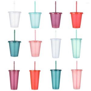 Mokken herbruikbare flash powder rietjes beker met deksel drinkwater flessen hard plastic buiten sport koffie lekbestendig drinkware