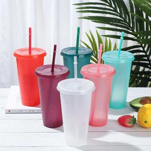 Mokken herbruikbare glitterbeker met deksel en rietjes waterbekers zomer transparant strand spor sap lekbestendig drinkware -glas