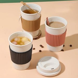 Tasses Tasse à café portative réutilisable tasse de fibre de paille de blé avec couvercle cadeau expresso extérieur café de thé anti-fuite