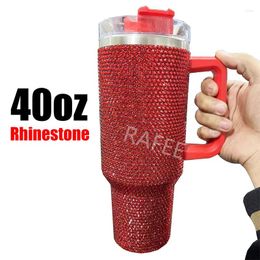 Tasses en strass 40oz gobelet avec poignée étincelante en acier inoxydable tasse de café voyage bling 40 oz paille tasse vide