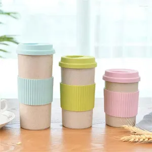 Tasses Tasse de fibre de blé de cosse de riz tasse décontractée portable avec couvercle personnalisé créatif bureau boisson café