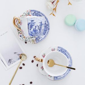 Mokken rose blauw en witte keramische beker creatieve koffiebladeren thee luxe geschenkdoos set ontbijtmelk