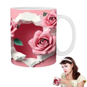 Tasses Tasses à café Rose pour femmes 350ml esthétique rouge Rose tasse à thé en céramique cadeau d'amour pour la saint-valentin tasse à boire pour la soupe au vin YQ240109