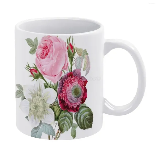 Tazas Taza Blanca Botánica Floral Rosa Taza De Té De Cerámica Regalo De Cumpleaños Tazas De Leche Y Mamá Madre F