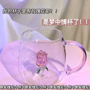 Tasses rose tulip tasse ins haute beauté en verre d'eau fille fille coeur transparent fleur