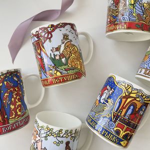 Mokken Russische Stijl Klassieke Bone China Mok Cartoon Ontbijt Cup Creatieve Koffie Keramische Water Thee 230825