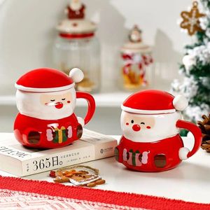 Tasses tasses en céramique Santa Claus avec couvercle cuillère de bureau à la maison café lait thé laitier petit déjeuner petit anniversaire cadeau de Noël pour les amis drinkware