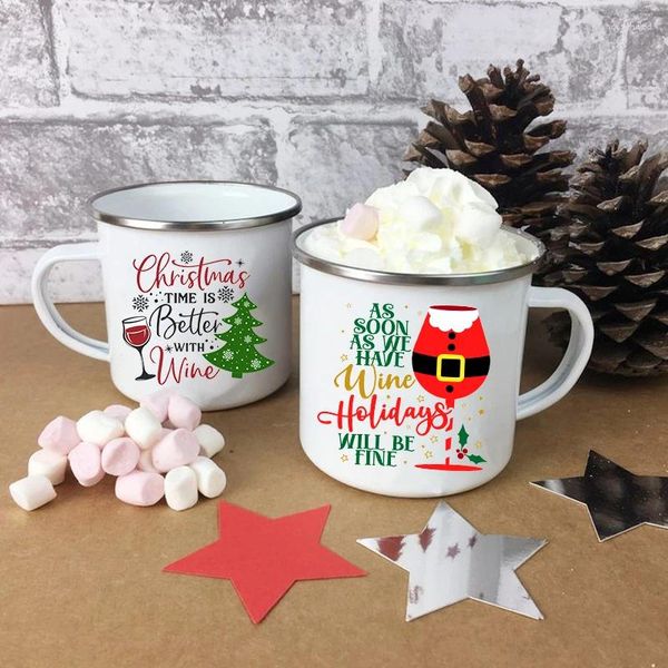 Tazas Santa árbol estampado creativo fiesta de Navidad vino jugo tazas decoración café té bebida leche taza esmalte mango Drinkware regalo de Navidad