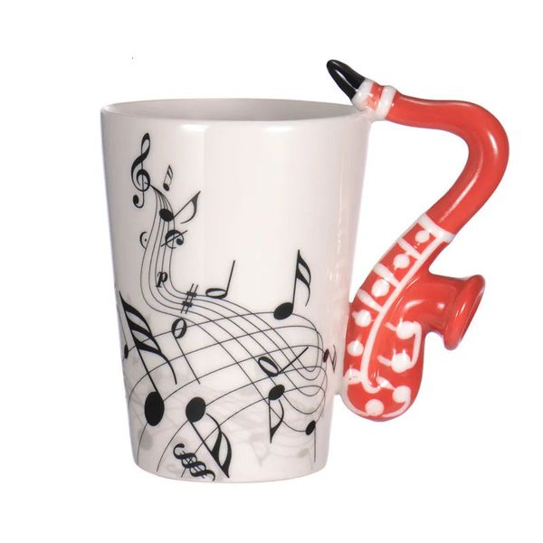 Tasses Saxophone en céramique café porcelaine lait tasse tasses à thé Notes de musique maison bureau Drinkware 231013