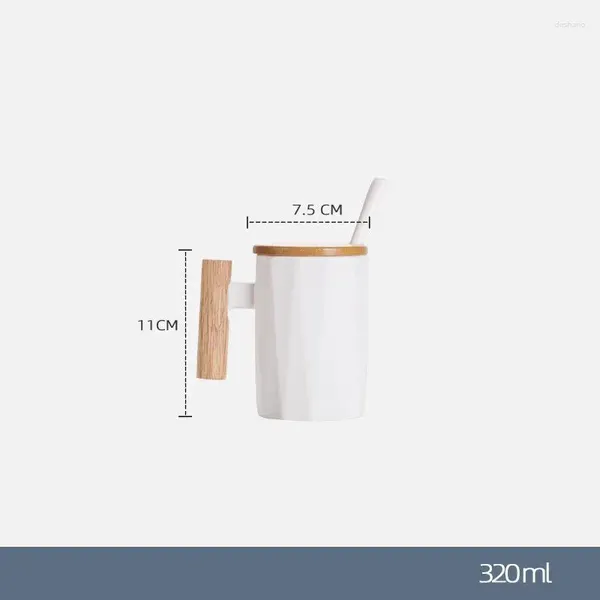 Tazas de cerámica escandinava con cucharadas de tapa ins -wade mango de madera de textura de café agua