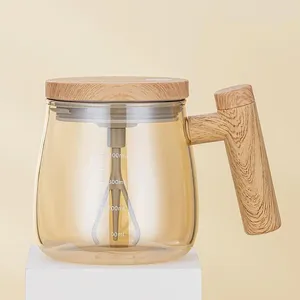 Tasses auto-agitant tasse de café tasse électrique milkshake en verre borosilicate rotatif pour mélanger avec le couvercle