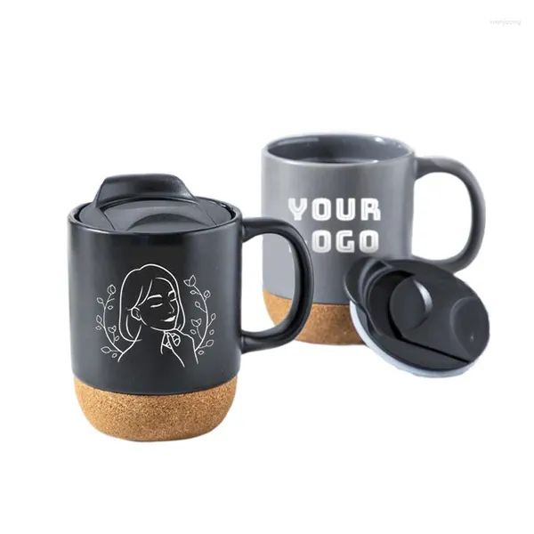 Tasses vendant 12 16 oz tasse à café de mode tasse en céramique noire mate avec liège isolé et couvercle anti-éclaboussures