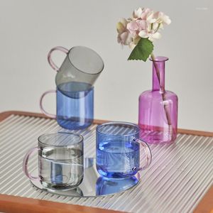 Lot de 2 tasses en verre borosilicaté résistant à la chaleur Verres à thé Jus de lait Tasse à café Tasse à café Maison Verres à eau 11 oz