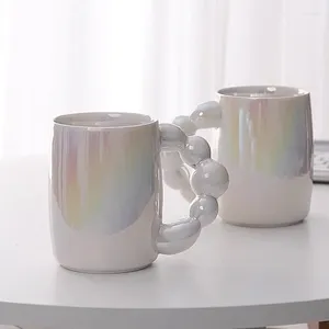 Juego de tazas de 2 tazas de café de cerámica, bonito diseño creativo con mango de Haws confitados para oficina y hogar, 13,5 oz/400ml, leche de té con leche