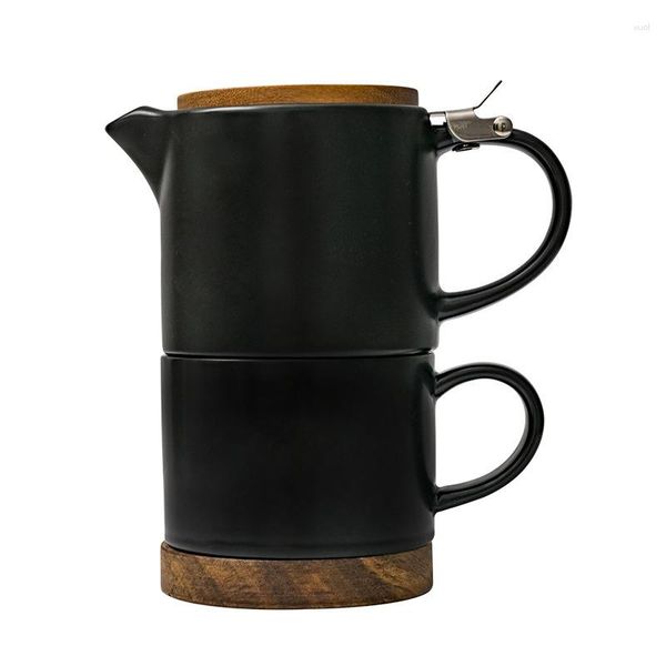 Ensemble de tasses en bois et en céramique, avec couvercle, pour café, lait, accessoires de thé, passoire, verres de voyage en plein air