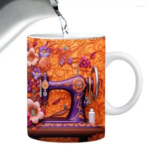 Tasses à coudre tasse 3D Floral Machine Tea Decorative Pattern Coffee for Offices salon