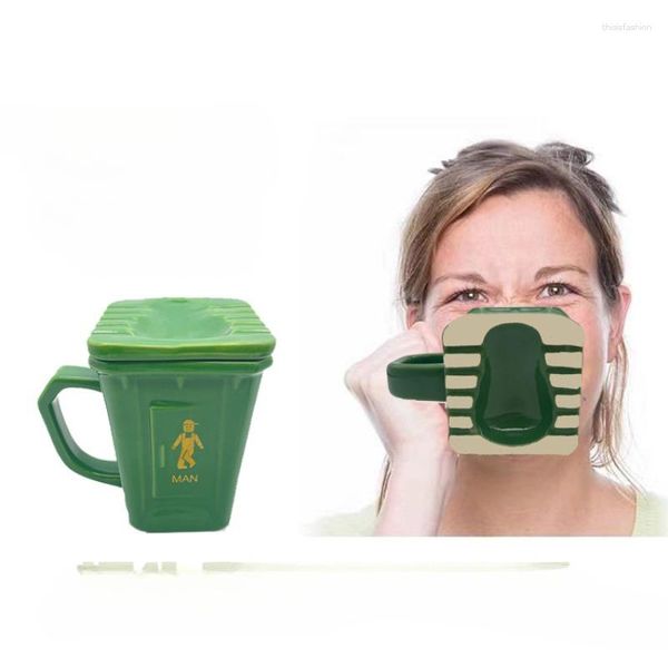 Tasses en forme de tasse accroupie, tasse d'eau en céramique, toilettes créatives amusantes, grande capacité avec couvercle