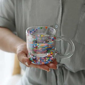 Tasses Brillant Fée Double Couche Quicksand Tasse D'eau Grande Oreille Café Petit Déjeuner Isolation Thermique Bulle Paillettes Creative GlassL2402