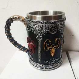 Mugs Sigets Tankard Beer Roestvrijstalen hars Coffee Cups en Creative 3D Tea Mug Drinkware 5 zijkanten Water Cup Goblet