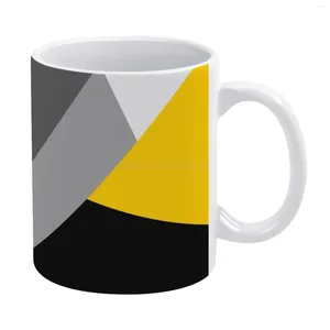 Tasses simples modernes gris jaune et noir géo-blanc tasse blanc 11 oz drôle de café en céramique / thé / cacao cadeau unique geome contemporain