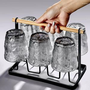 Mokken Eenvoudig stenen patroon Crystal Cup Glacier Glass Home Woonkamer Set Drinkende gastvrijheid Groene thee
